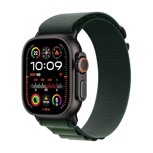 Apple Watch Ultra 2 GPS + Cellular, Cassa 49 mm in titanio nero con Alpine Loop verde scuro – Large