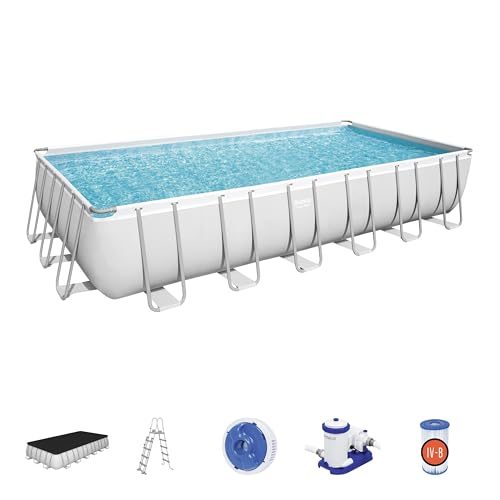 Set piscina fuori terra rettangolare Power Steel – 732x366x132 cm grigio chiaro